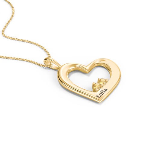 Engravable Tilted Heart 2 Stone Pendant – 18K Gold Plated Silver with Citrine