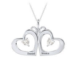 Gemini Touching Hearts Engraved 2 Stone Necklace
