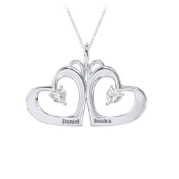 Gemini Touching Hearts Engraved 2 Stone Necklace