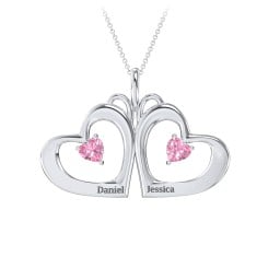 Gemini Touching Hearts Engraved 2 Stone Necklace