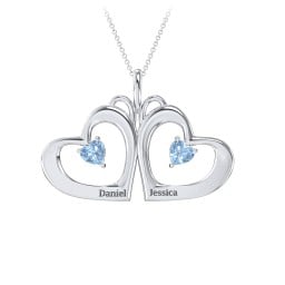 Gemini Touching Hearts Engraved 2 Stone Necklace