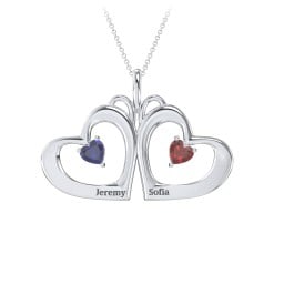 Gemini Touching Hearts Engraved 2 Stone Necklace