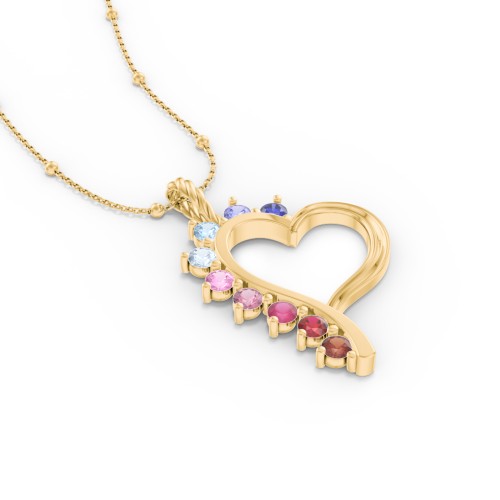 Shepherd Floating Gemstone Heart Pendant – 10K Yellow Gold with Blue Sapphire, Tanzanite, Blue Topaz, Aquamarine, Pink Sapphire, Pink Tourmaline, Ruby, and Garnet