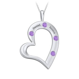 Mi Familia Tilted Heart Pendant in 925 Sterling Silver with Amethyst