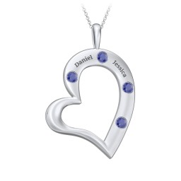 Mi Familia Tilted Heart Pendant in 925 Sterling Silver with Blue Sapphire