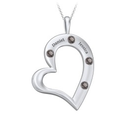 Mi Familia Tilted Heart Pendant in 925 Sterling Silver with Smokey Quartz