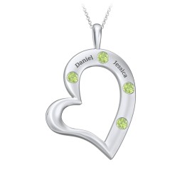 Mi Familia Tilted Heart Pendant in 925 Sterling Silver with Peridot