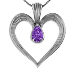 Fountain Heart Pendant with Pear Gemstone in 925 Sterling Silver with Amethyst