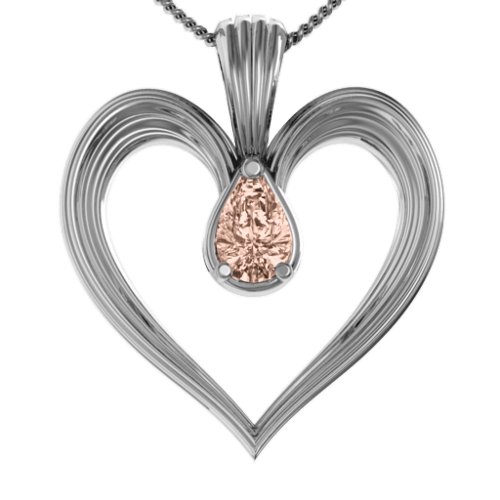 Fountain Heart Pendant with Pear Gemstone – Sterling Silver with Morganite