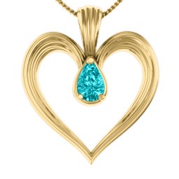 Fountain Heart Pendant with Pear Gemstone in 10K Solid Yellow Gold with Mint Premium Zirconia