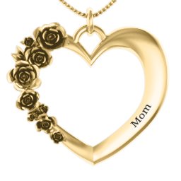 Rose Posy Heart Pendant in 10K Solid Yellow Gold