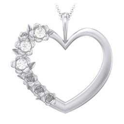 Clustered Rose and Gemstone Heart Pendant