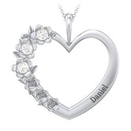 Clustered Rose and Gemstone Heart Pendant