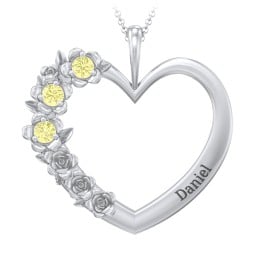 Clustered Rose and Gemstone Heart Pendant