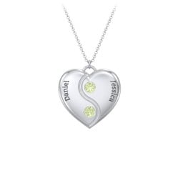 Engraved Yin Yang Heart Pendant with Birthstones