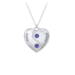 Engraved Yin Yang Heart Pendant with Birthstones