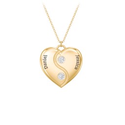 Engraved Yin Yang Heart Pendant with Birthstones