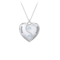 Engraved Yin Yang Heart Pendant with Birthstones