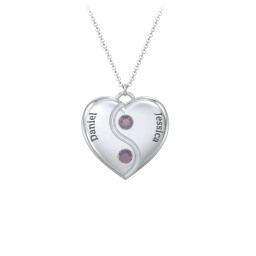 Engraved Yin Yang Heart Pendant with Birthstones