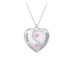 Engraved Yin Yang Heart Pendant with Birthstones