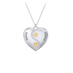 Engraved Yin Yang Heart Pendant with Birthstones