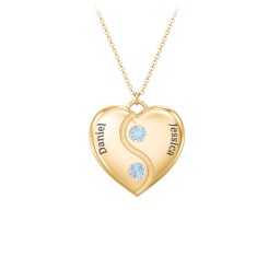 Engraved Yin Yang Heart Pendant with Birthstones