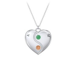 Engraved Yin Yang Heart Pendant with Birthstones