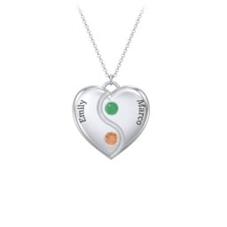 Engraved Yin Yang Heart Pendant with Birthstones
