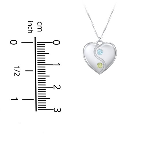 Engraved Yin Yang Heart Pendant with Birthstones