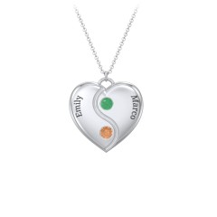 Engraved Yin Yang Heart Pendant with Birthstones – Sterling Silver with Peridot