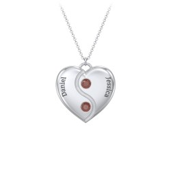 Engraved Yin Yang Heart Pendant with Birthstones in 925 Sterling Silver with Garnet