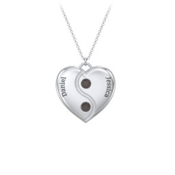 Engraved Yin Yang Heart Pendant with Birthstones in 925 Sterling Silver with Smokey Quartz