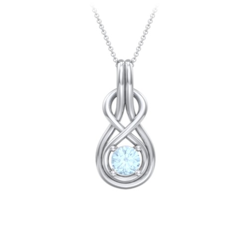 Infinity Love Knot Pendant – Sterling Silver with Aquamarine