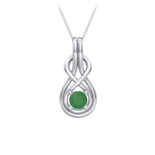Infinity Love Knot Pendant – Sterling Silver with Emerald