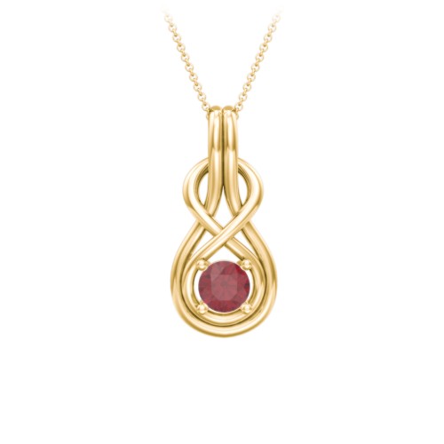 Infinity Love Knot Pendant – 10K Yellow Gold with Ruby