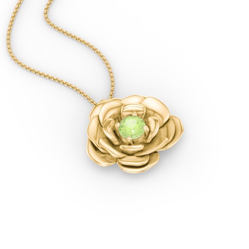 Flourishing Rose Pendant – 10K Yellow Gold with Peridot