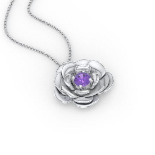 Flourishing Rose Pendant – Sterling Silver with Amethyst