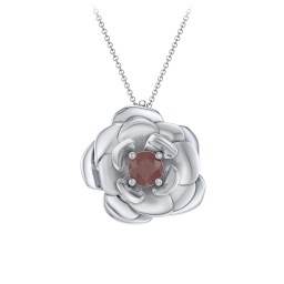 Flourishing Rose Pendant in 925 Sterling Silver with Garnet