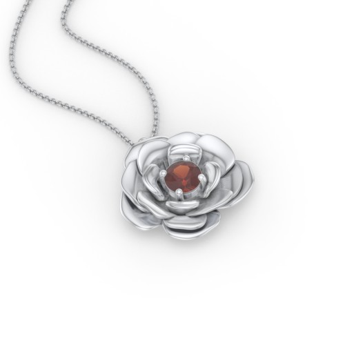 Flourishing Rose Pendant – Sterling Silver with Garnet