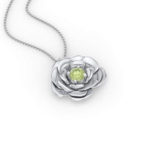 Flourishing Rose Pendant – Sterling Silver with Peridot