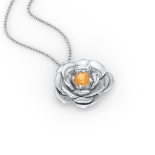 Flourishing Rose Pendant – Sterling Silver with Citrine