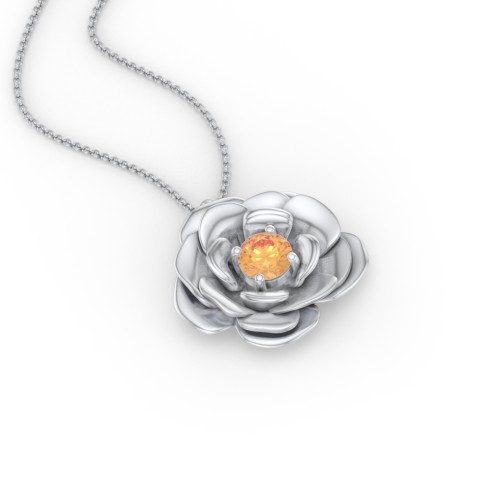 Flourishing Rose Pendant – Sterling Silver with Citrine