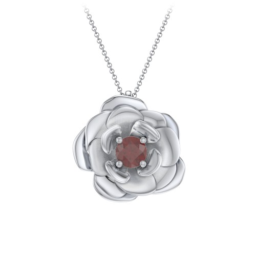 Flourishing Rose Pendant – Sterling Silver with Garnet