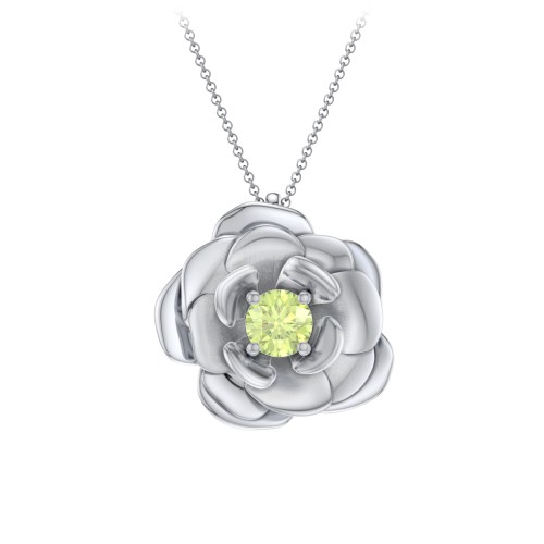 Flourishing Rose Pendant – Sterling Silver with Peridot
