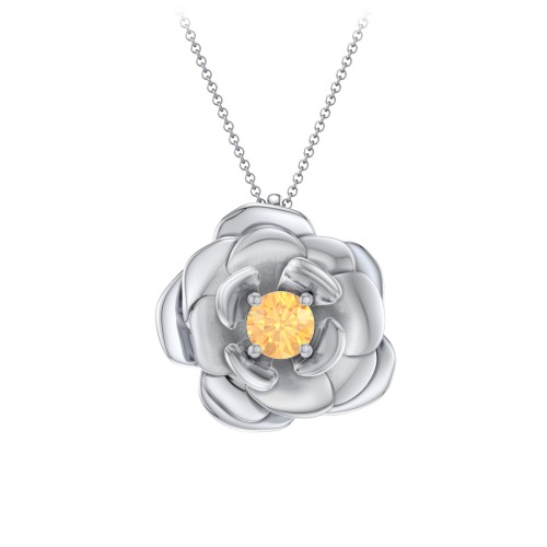 Flourishing Rose Pendant – Sterling Silver with Citrine