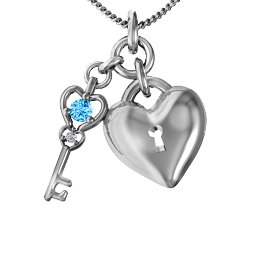 Treasured Heart with Key Pendant in 925 Sterling Silver with Blue Topaz