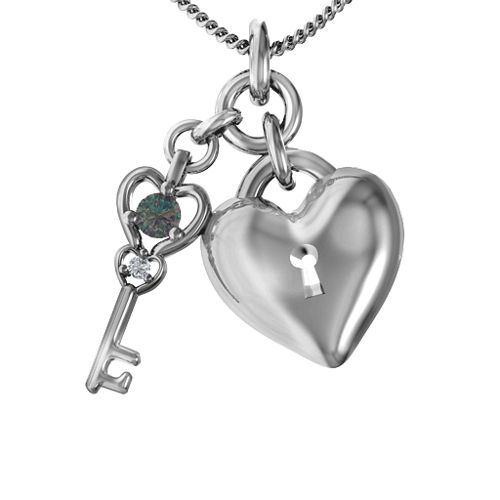 Treasured Heart with Key Pendant – Sterling Silver with Alexandrite and Cubic Zirconia