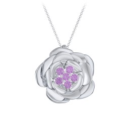 Family Rose Birthstone Pendant in 925 Sterling Silver with Amethyst