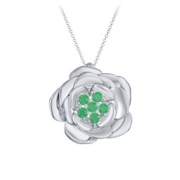 Family Rose Birthstone Pendant in 925 Sterling Silver with Emerald
