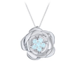 Family Rose Birthstone Pendant in 925 Sterling Silver with Blue Topaz